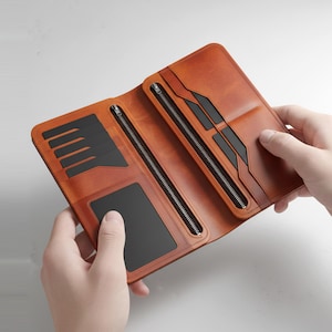 Modello PDF per portafoglio lungo_Pochette bifold con tasche con cerniera_Modello per porta carte d'identità