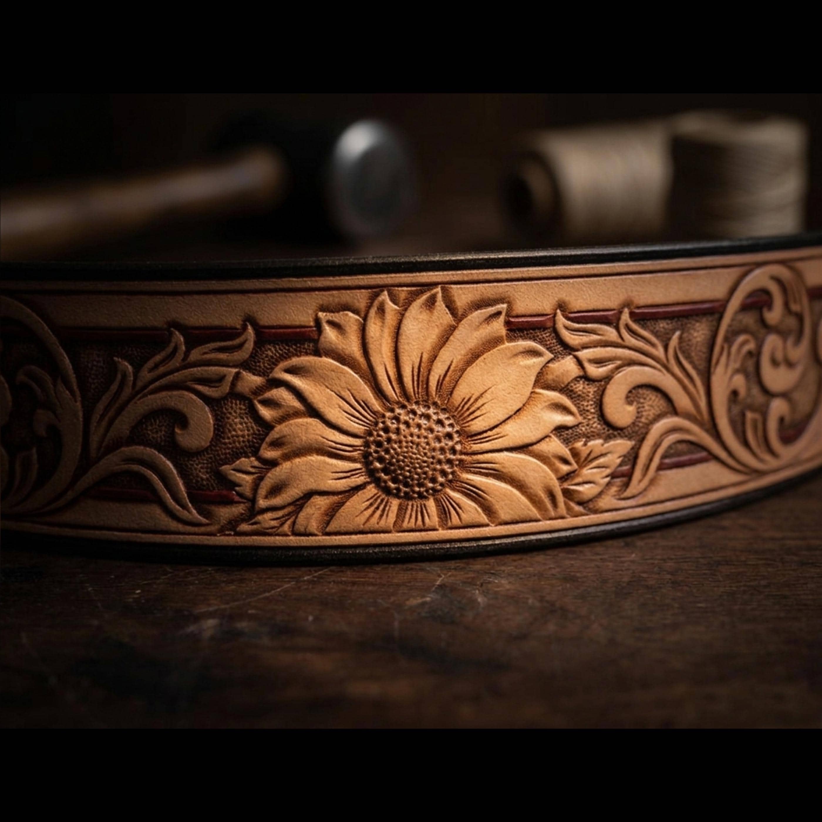 Sunflower Western Floral Belt Tooling Pattern | Repeatable Leather ...