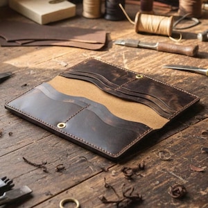 Long Wallet Pattern - Leather Card Holder Template  (PDF Download)