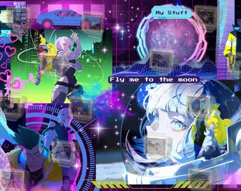 Cyberpunk Edgerunners Desktop Organizer | Neon Anime Aesthetic Wallpaper | Sci-Fi Galaxy PC Background | Digital Download