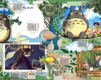 My Neighbor Totoro Desktop Wallpaper | Studio Ghibli Aesthetic Collage | Cottagecore Anime Digital Download Background