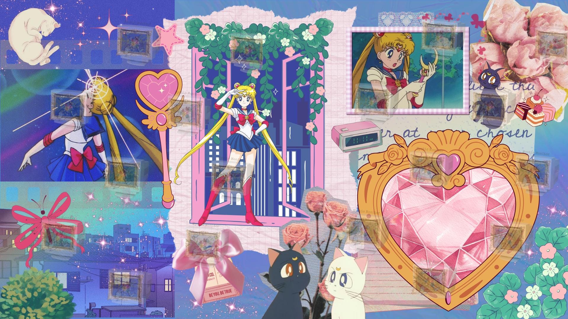 Sailor Moon Desktop Wallpaper | Kawaii Magical Girl Collage | Pastel Anime Aesthetic Digital Download for Desktop or Laptop