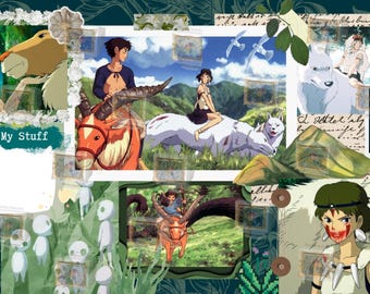 Princess Mononoke Desktop Wallpaper Organizer: Studio Ghibli Anime (PNG Digital Download