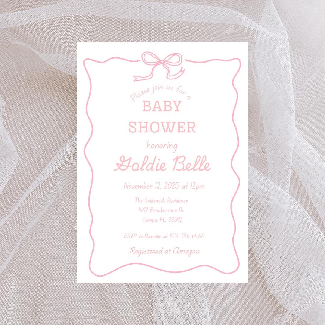 Baby Girl Shower Invitation - Pink Bow Theme - Editable Canva Template ...