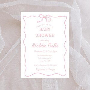 Baby Girl Shower Invitation - Pink Bow Theme - Editable Canva Template - Digital Download