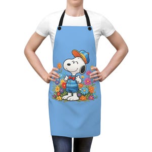 Cute Snoopy Floral Apron for Home Chefs, Cooking Gift, Apron with Flowers, Snoopy Kitchenwear, Fun Cooking Attire