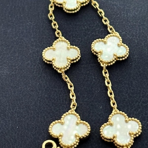 Vintage Mother-of-Pearl bracelet, 15mm Clover 5 Motif Bracelet, 18k Gold Plated Bracelet w8 (seriels)