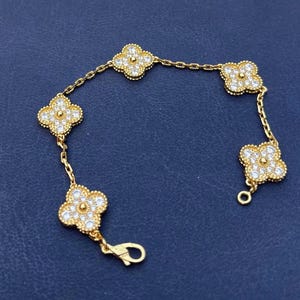 Vintage Diamant Klee Armband, 15 mm Klee 5 Motiv Armband cz, 18k vergoldet Armband w8 (seriels)