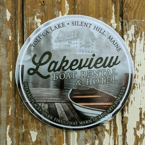 Lakeview Boat Rentals & Hotel Sticker | Silent Hill 2 Decal | 3.75&quot; Circle | Solvent Printed UV Laminated | Waterproof For Car, Water Bottle