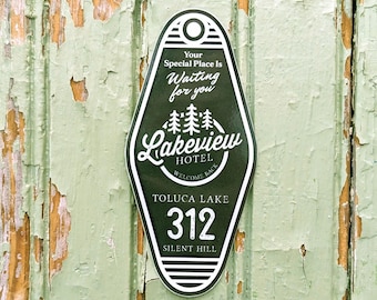 Lakeview Hotel Key Tag Sticker | Silent Hill 2 Decal | 4.5" x 2" | Solvent Printed UV Laminated | Waterproof For Car, Water Bottle
