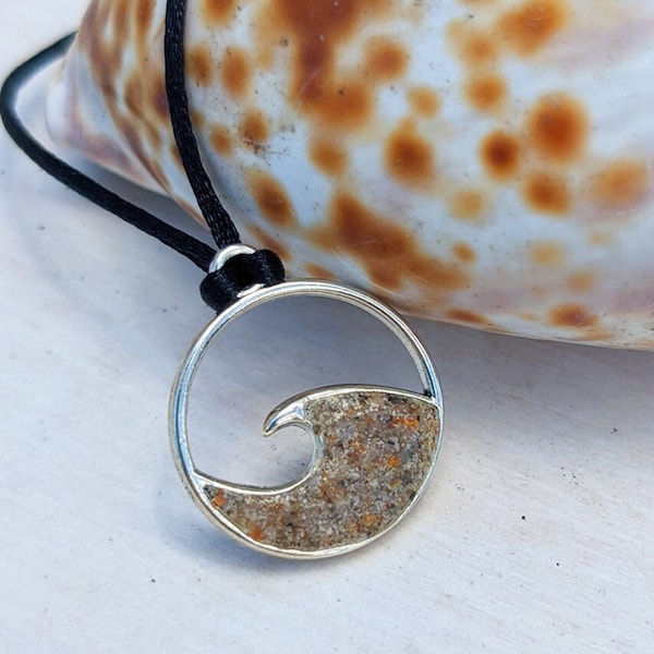 Natural Beach Sand - Choose Your Destination, Over 40 Beaches from Maine to Florida, OBX, Myrtle Beach and MORE - Ocean Wave Necklace