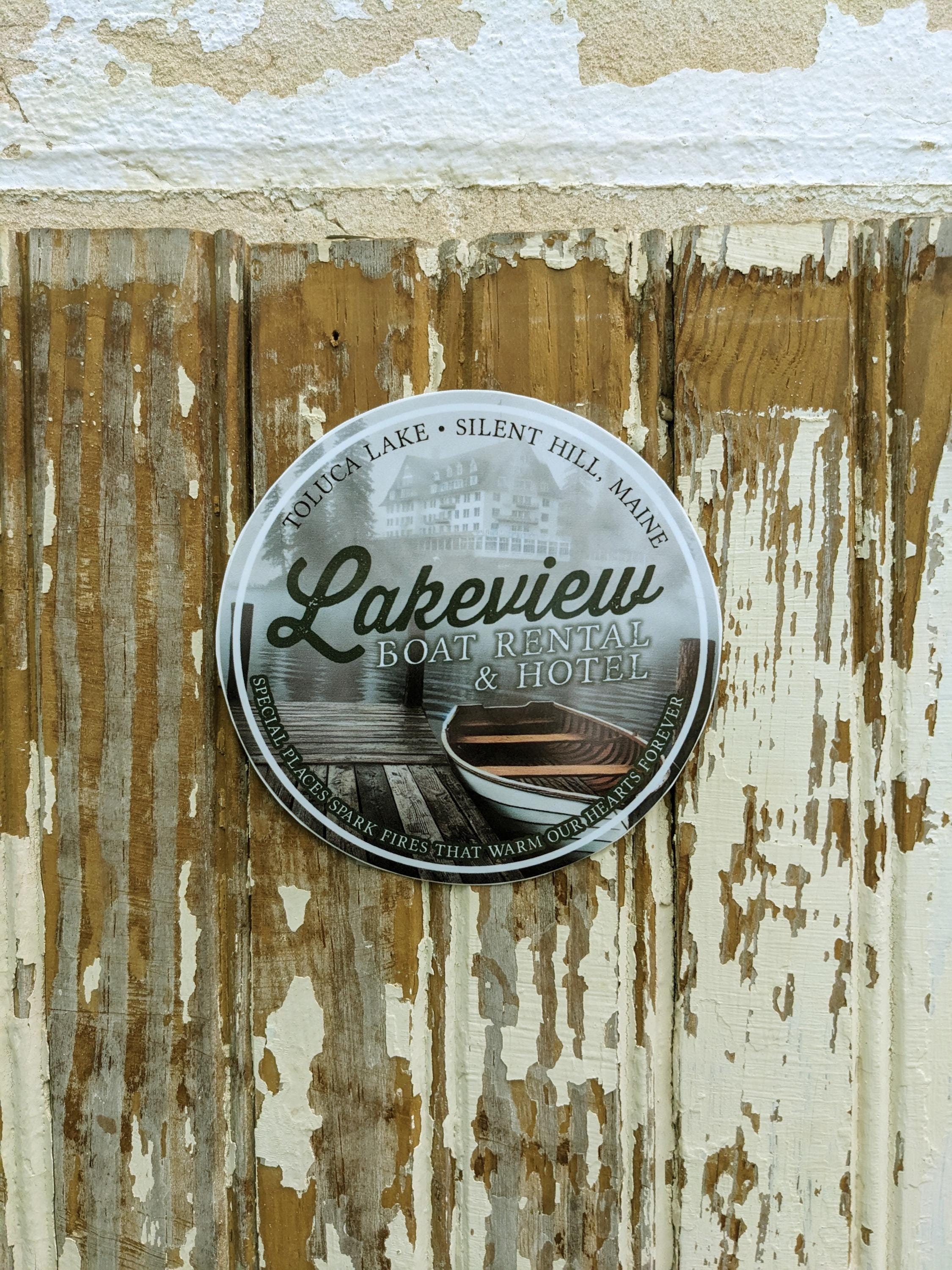 Lakeview Boat Rentals & Hotel Sticker | Silent Hill 2 Decal | 3.75" Circle | Solvent Printed UV Laminated | Waterproof For Car, Water Bottle