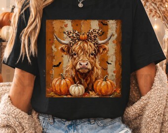 Höglandskon Höst PNG | Höstpumpa Design | Leopard Rosett Halloween Bondgård Sublimeringsdesign