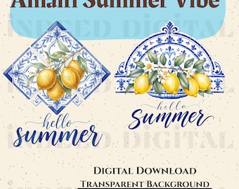 Amalfi citron kakel akvarell clipart | Kustnära sommarvibe (digital nedladdning) | Amalfi tryckt skjorta