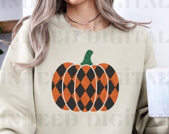 Harlequinpumpa PNG | Glitter Orange Svart Halloween-design (digital nedladdning)