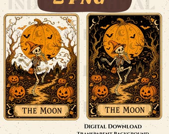 Halloween Tarot Skelett Clipart | Månpumpahäxan PNG (digital nedladdning)