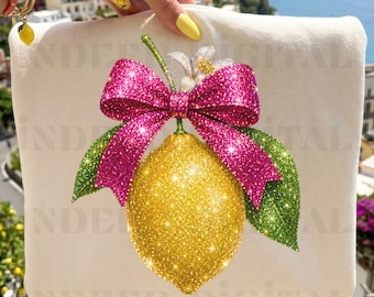 Glittrig citronrosett PNG | Glittriga citrus clipart för sublimering, klistermärken och sommarpyssel
