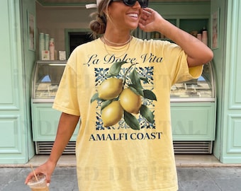 La Dolce Vita Amalfikustenskjorta, Italiensk sommar, Grafisk t-shirt herr, Amalfikustencitroner