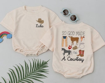 Personalized So God Made a Cowboy Baby Romper, Baby Cowboy Bodysuit, Southern Boy Outfits, Western Baby Outfits, Rodeo Baby Boy Clothes