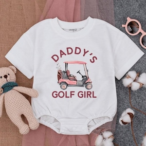 Daddy&#39;s Golf Girl Bubble Romper, Father Daughter Pink Golfing, Cute Pink Golf Cart, Fathers Day Gift, Daddy&#39;s Girl Tee