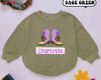 Personalized Name Boot Mardi Gras Baby Romper, Carnival Infant Clothes