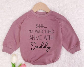 Shhh I'm Watching Anime With Daddy Baby Romper, Anime Lover Gift