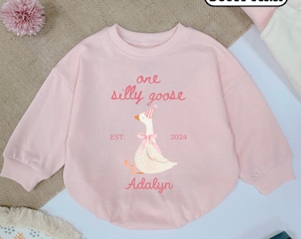 Personalized One Silly Goose Birthday Romper, Baby Girl Outfit