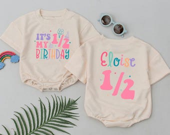 It's My Half Birthday Girl Bubble Romper, 1/2 Birthday Outfit, 6 Month Outfit, Halfway to One Milestone Girl Outfit