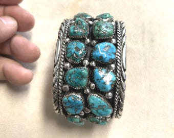 Vintage Lester Ortiz Sterling and Turquoise Cuff Bracelet