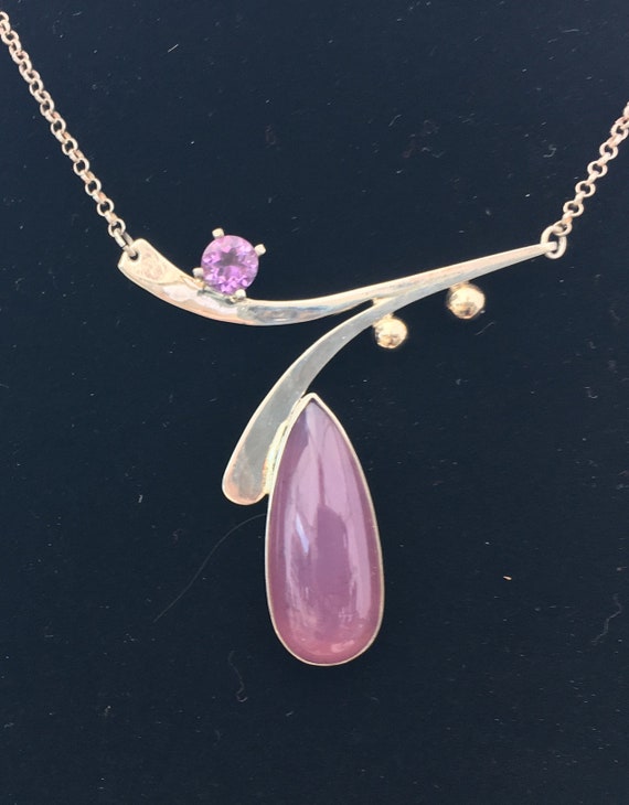 Lavender Chalcedony, Amethyst, Sterling Silver and 14K Gold
