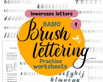 Printable Brush Lettering Practice Sheets for Beginners | Lowercase Alphabet Worksheet | Calligraphy Practice Pages,Procreate and Print PDF
