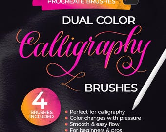 Procreate Dual Color Calligraphy Brush Set of 4, Color Changing Writing Brushes, Modern Hand Lettering, Digital Download