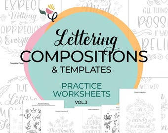 Calligraphy Practice Sheets | Hand Lettering Worksheets | Printable PDF | JPG PNG Compositions | Digital Download