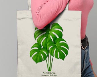Monstera Plant Botanical Tote Bag - Eco-Friendly Organic Cotton Shopper - Gardener Gift