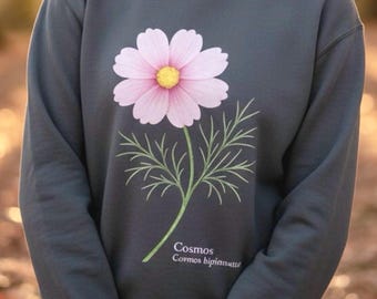 Cosmos Flower Botanical Sweatshirt – Eco-Friendly Organic Cotton Crewneck