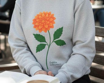 Dahlia Flower Sweatshirt – Botanical Floral Jumper – Organic Cotton Eco-Friendly Pullover
