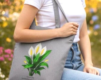 Peace Lily Tote Bag - Organic Cotton Botanical Shopper - Plant Lover Gift