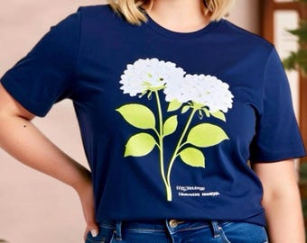 Hydrangea Flower Botanical T-Shirt - Eco-Friendly Organic Cotton Tee - Gardener Gift