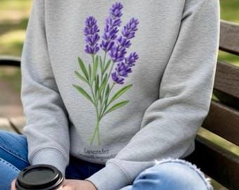 Lavender Flower Botanical Sweatshirt – Botanical Floral Jumper – Organic Cotton Eco-Friendly Pullover - Plant Lover Gift