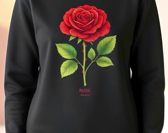 Red Rose Botanical Sweatshirt – Eco-Friendly Organic Cotton Floral Crewneck