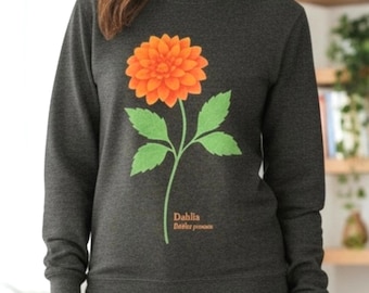 Dahlia Flower Sweatshirt – Botanical Floral Jumper – Organic Cotton Eco-Friendly Pullover