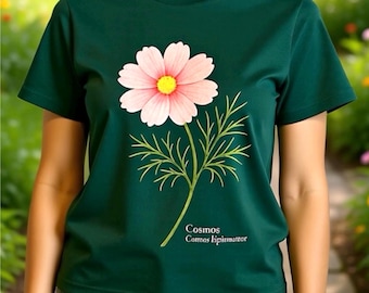 Cosmos Flower Botanical T-Shirt - Eco-Friendly Organic Cotton Tee - Gardener Gift