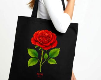 Red Rose Organic Cotton Tote Bag - Botanical Shopper
