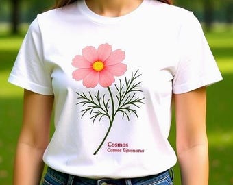 Cosmos Flower Botanical T-Shirt – Eco-Friendly Organic Cotton Tee - Flower Lover Gift