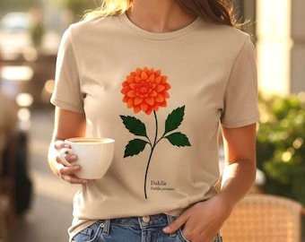 Dahlia Flower Botanical T-Shirt - Eco-Friendly Organic Cotton Tee - Gardener Gift