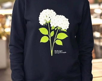 Hydrangea Flower Botanical Sweatshirt - Eco-Friendly Organic Cotton Floral Crewneck - Plant Lover Gift