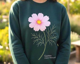Cosmos Flower Botanical Sweatshirt – Eco-Friendly Organic Cotton Floral Crewneck - Gardener Gift