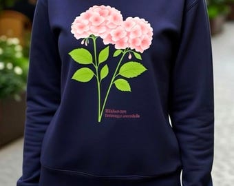 Pink Hydrangea Flower Botanical Sweatshirt - Eco-Friendly Organic Cotton Crewneck