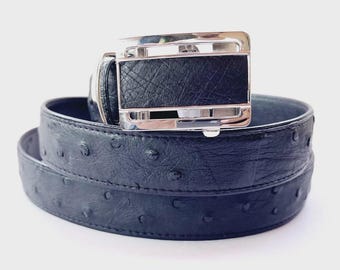 Cinturón de piel de avestruz auténtica negra