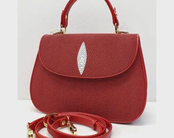 Echte Stingray-leren tas rood met schouderriem Crossbody tas met handvat aan de bovenkant